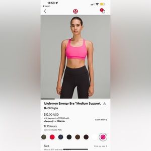 Sonic Pink Lululemon Energy Bra *Medium Support, B-D Cups. Size 6!